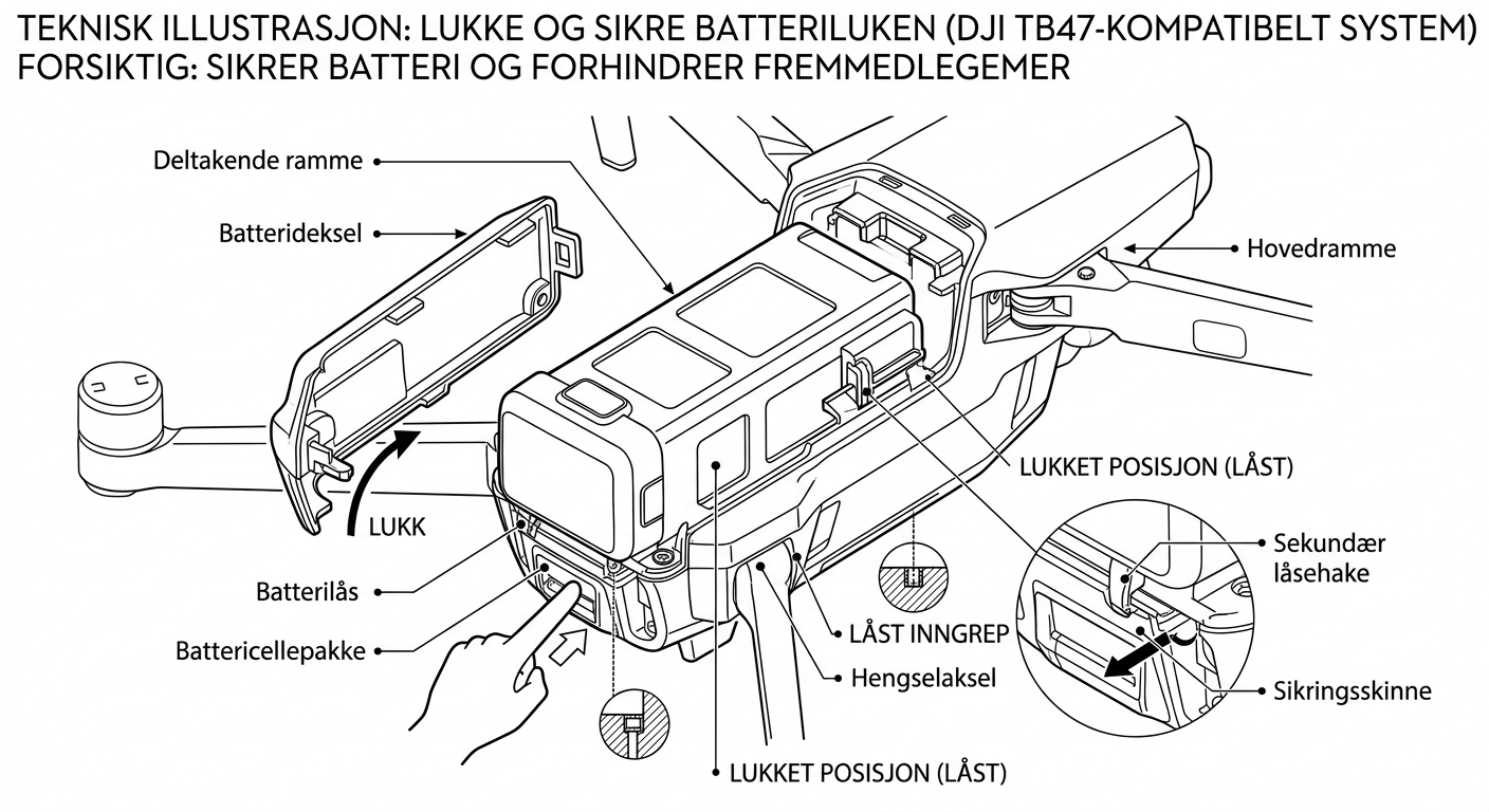 Lukke batteriluken (hvis relevant)