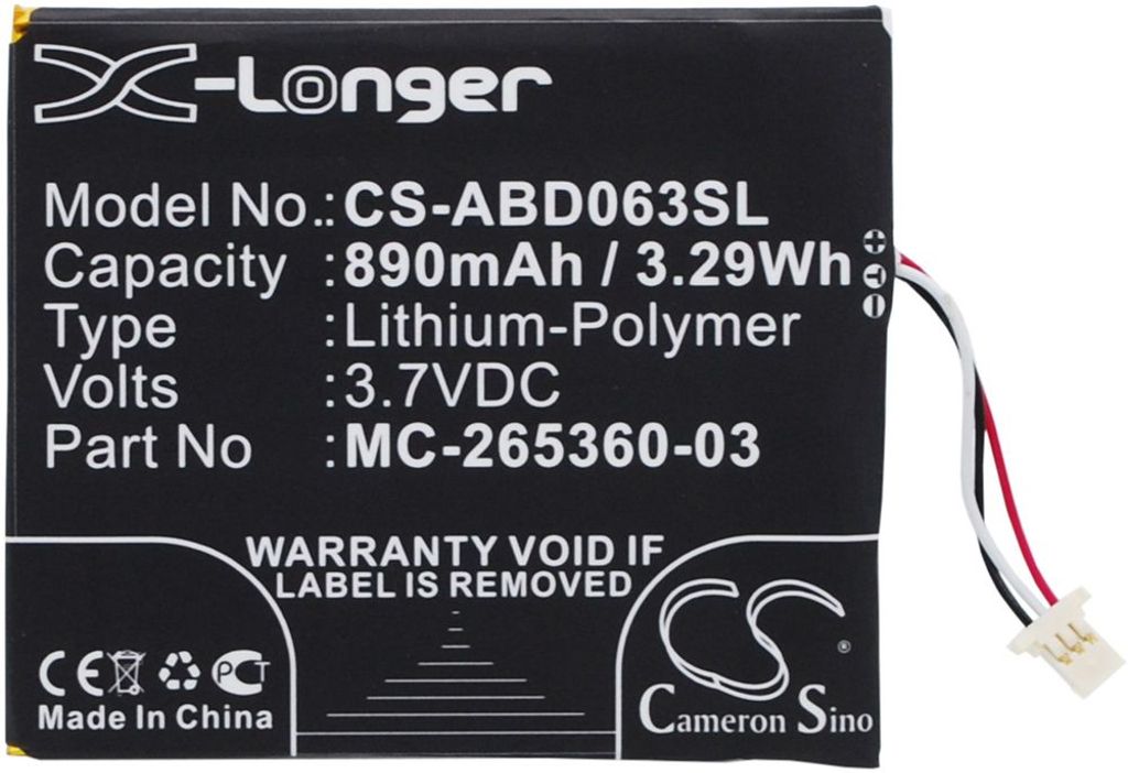 Batteri til Amazon MC-265360-03,58-000083,58-000151 890 mAh