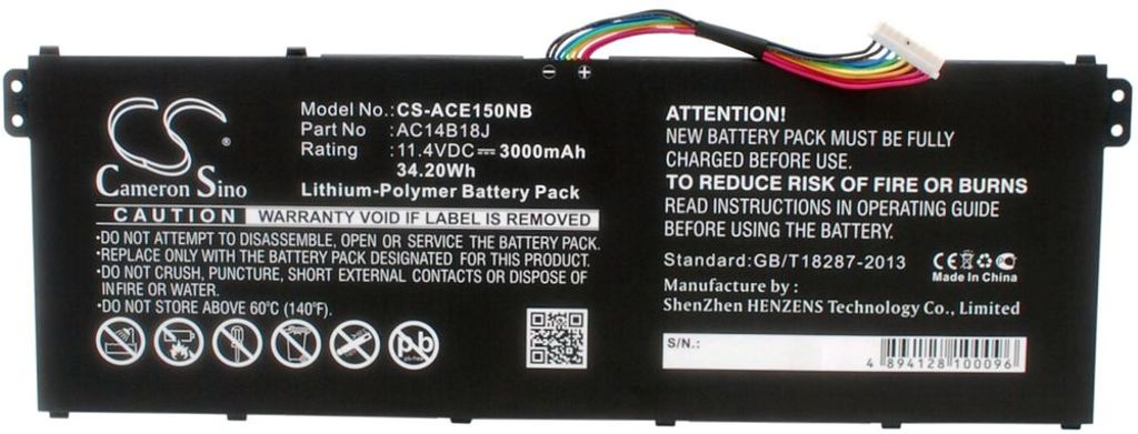 Batteri til Acer AC14B18J,AC14B18J(3ICP5/57/80),KT.0040G.004,KT0030G.004,AC14B13J 3000 mAh