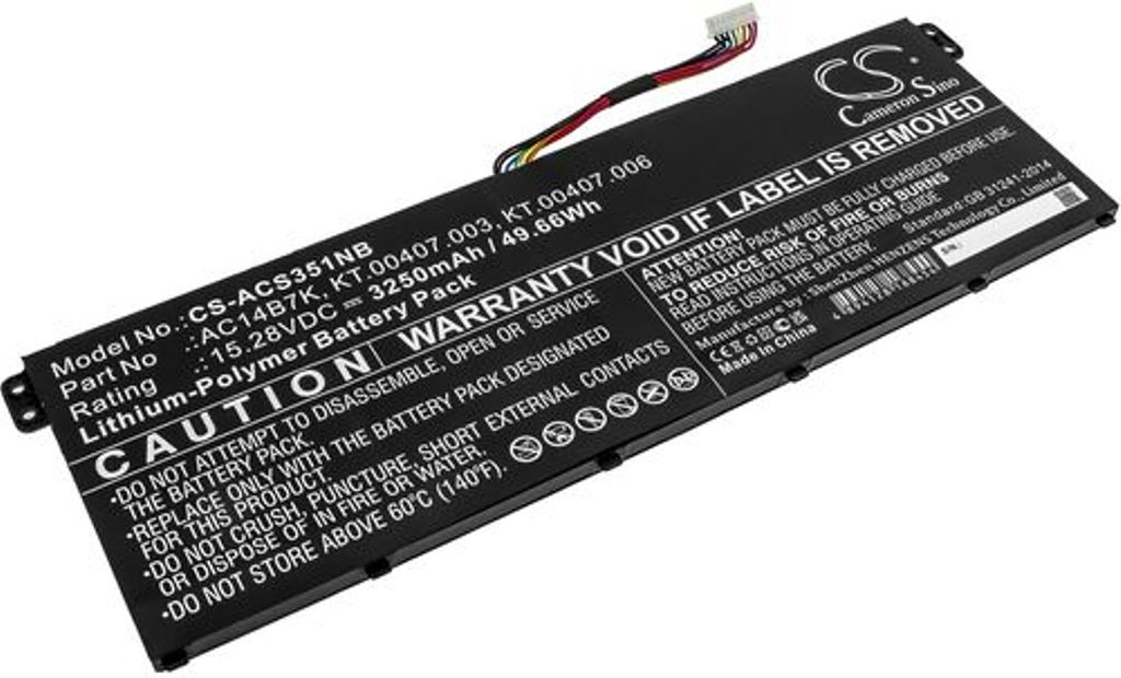 Batteri til Acer AC14B7K,KT.00407.003,KT.00407.006 3250 mAh