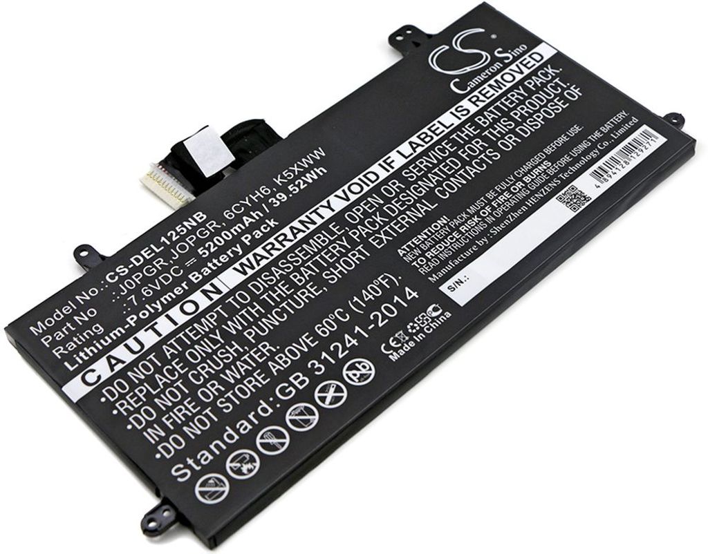 Batteri til Dell J0PGR,JOPGR,6CYH6,B102286-0001,51KD7 5200 mAh