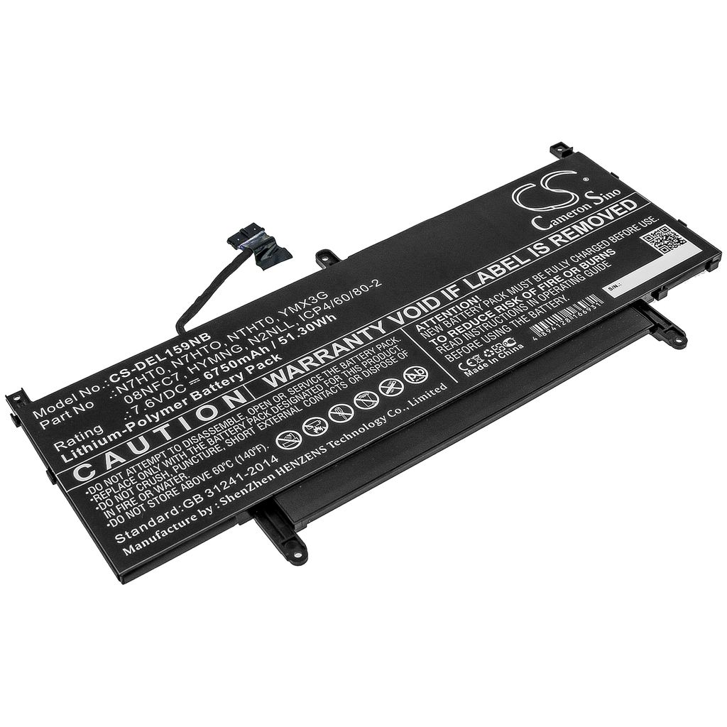 Batteri til Dell 08NFC7,2ICP4/60/80-2,HYMNG,N2NLL,N7HT0,N7HTO,NTHT0,YMX3G,V5K68 6750 mAh