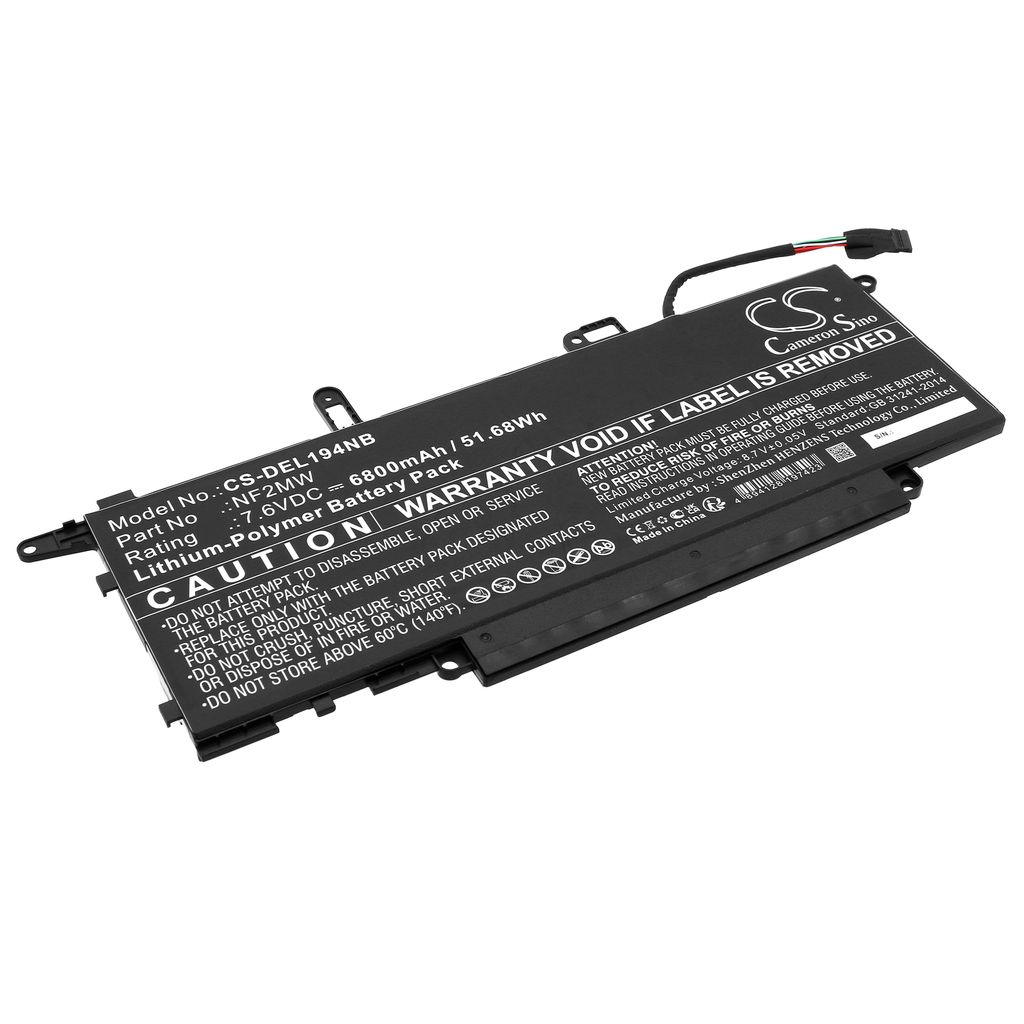 Batteri til Dell 02K0CK,0C76H7,0CHWV6,11P1P,41M98,7146W,85XM8,8W3YY,C7P81,GJD1V,NF2MW,P110G,P110G001,P110G002 6800 mAh
