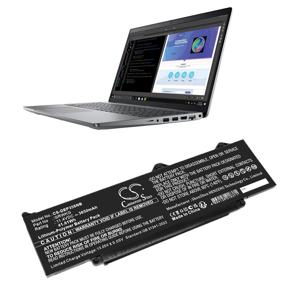 Batteri til Dell GRWKG,NKXK7,V7TXF 3650 mAh