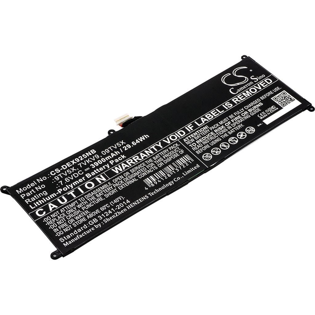 Batteri til Dell 9TV5X,7VKV9,09TV5X,0V55D0,V55D0,07VKV9,T02H,T02H001 3900 mAh