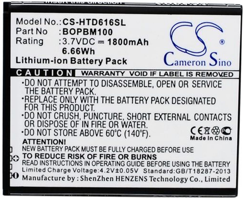 Batteri til HTC BOPBM100,701701000951 1800 mAh