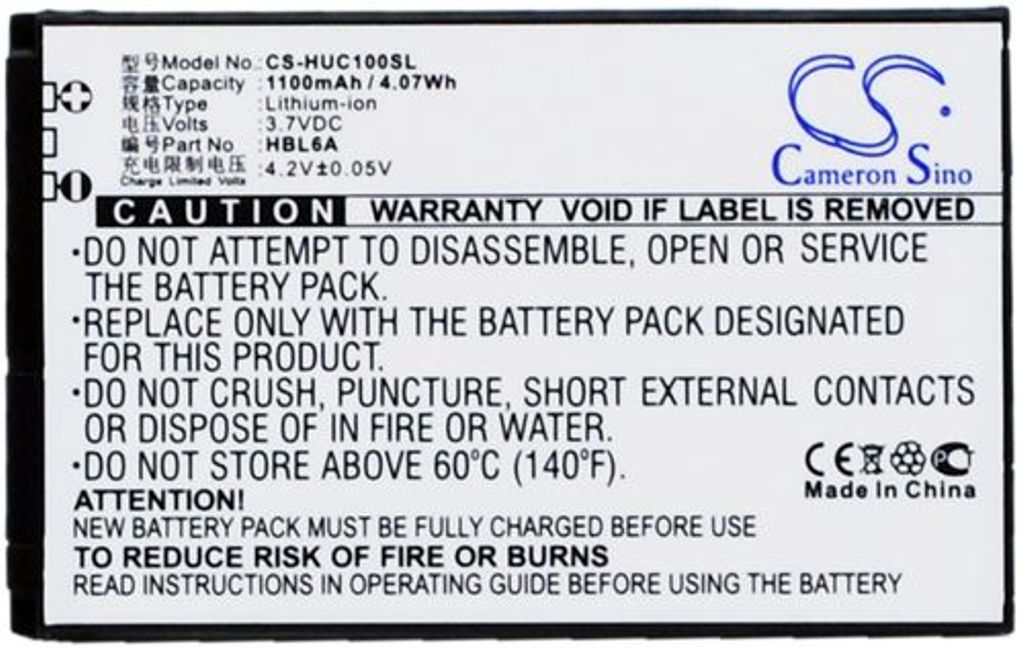 Batteri til Huawei HBL6A,HBC100S 1100 mAh