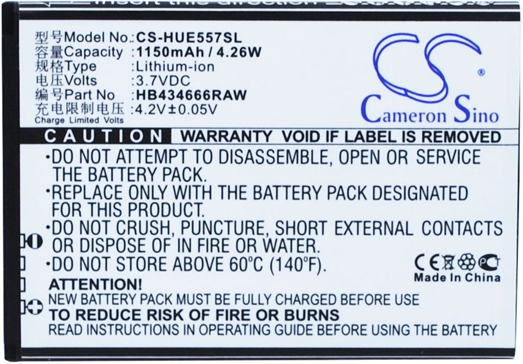 Batteri til Huawei HB434666RAW,HB434666RBC 1150 mAh