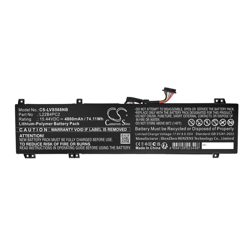 Batteri til Lenovo 5B11K38740,5B11K38743,5B11K38744,5B11K38745,5B11N45429,L22B4PC2,L22C4PC2,L22D4PC2,L22L4PC2,L22M4PC2, 4800 mAh