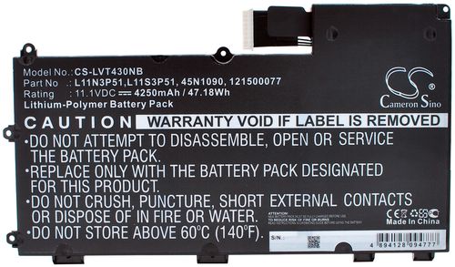 Batteri til Lenovo L11N3P51,L11S3P51,45N1090,45N1091,45N1089,45N1088,121500077,3ICP7/64/84,ASM 45N1090,FRU 45N1091,LC P 4250 mAh