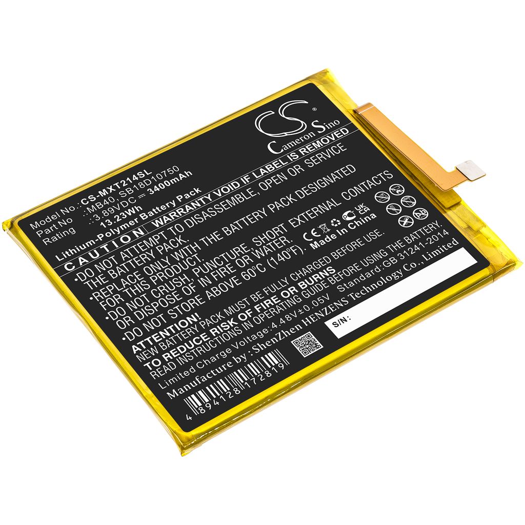 Batteri til Motorola MB40,SB18D10750 3400 mAh