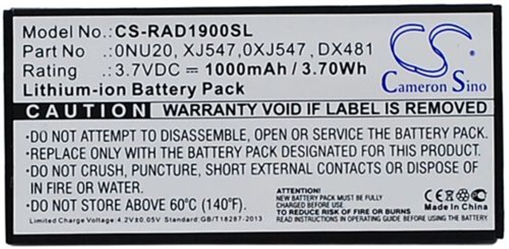 Batteri til Dell FR465,FR463,P9110,U8735,NU209,0NU209,XJ547,0XJ547,DX481,T954J,WY335,H762F,R374M,CNXVV,XXFVX,H2R6M,M3 1000 mAh