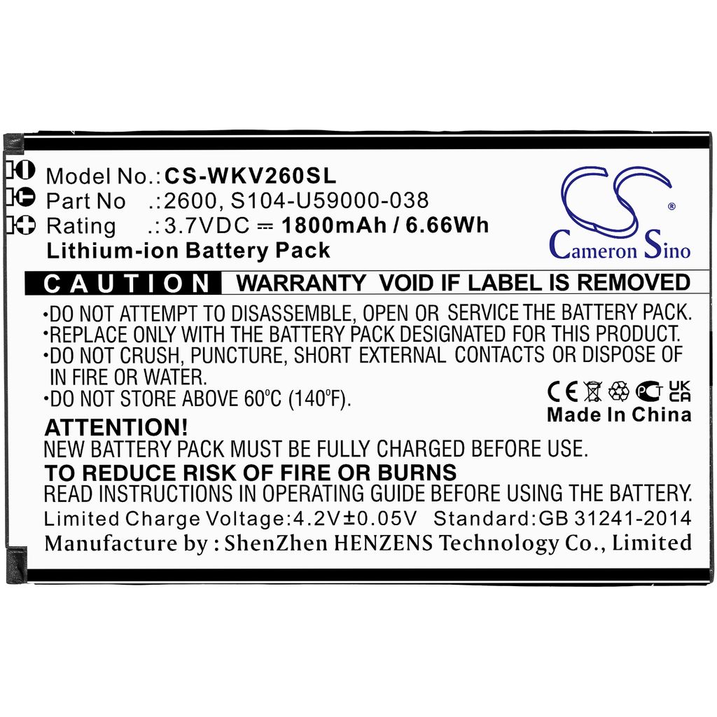 Batteri til Wiko 2600,S104-U59000-038 1800 mAh